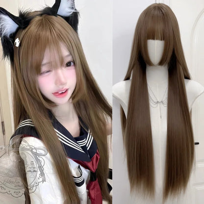 Enchanting Ombre Kawaii Wig 🌈✨ - Long Straight Lolita Style with Bangs in Glacier Blue & Blonde!