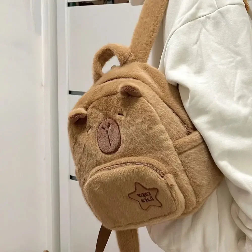 Adorable Kawaii Capybara Plush Backpack 🐾 | Funny Cartoon Crossbody Tote Bag with Large Capacity 💖