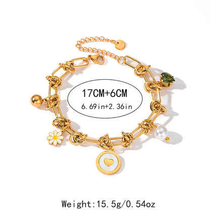 Dreamy Pearl Flower Pendant Bracelet With Zircon And Mother Of Pearl In 18K Gold Stainless Steel For Women Gift 💖🌸✨