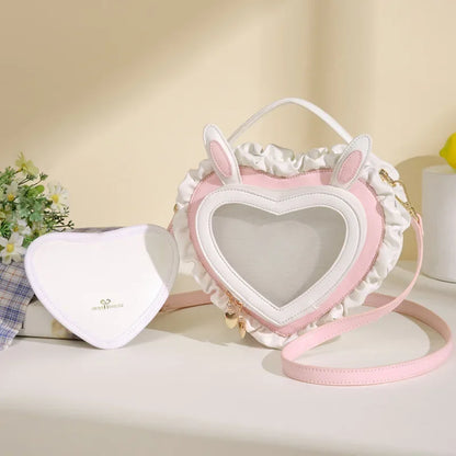 Kawaii Sweetheart Rabbit Ear Handbag 🐰💕 - Cute Lace Shoulder Bag for Stylish Women 🌸✨