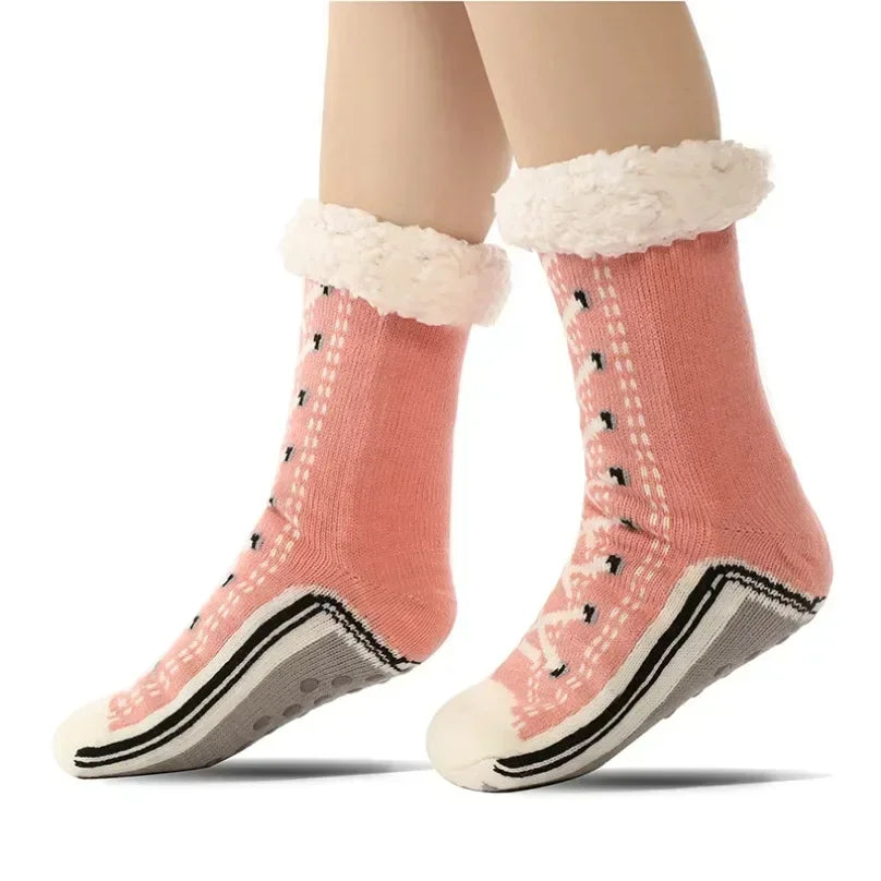 Fluffy Winter Socks For Women Warm Plush Non Slip Slipper Snowflake Gift ❄️🎁