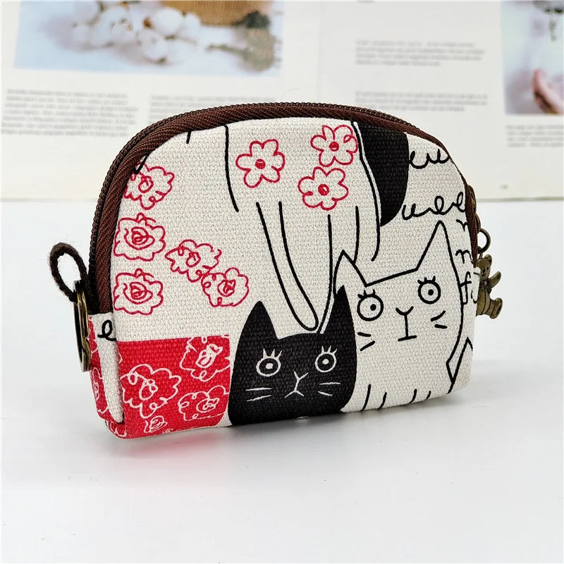 Kawaii Canvas Cartoon Keychain Wallet 🌈✨ | Adorable Mini Card & Coin Purse for Kids & Ladies 💖👜