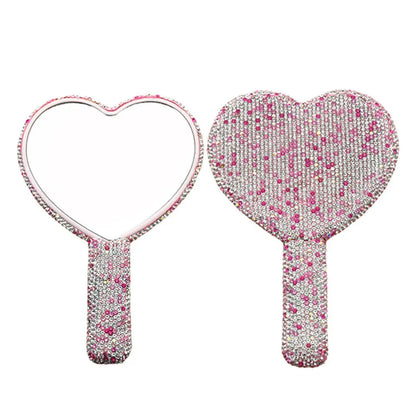 Kawaii Sparkle Heart Makeup Mirror 💖✨ - Travel-Friendly Bling Handheld Beauty Accessory!