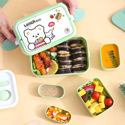 Kawaii 1350ML Bento Box 🍱✨ | Portable & Leakproof Lunch Container with Spoon & Fork 🍴🌸 | Perfect for School Girls!