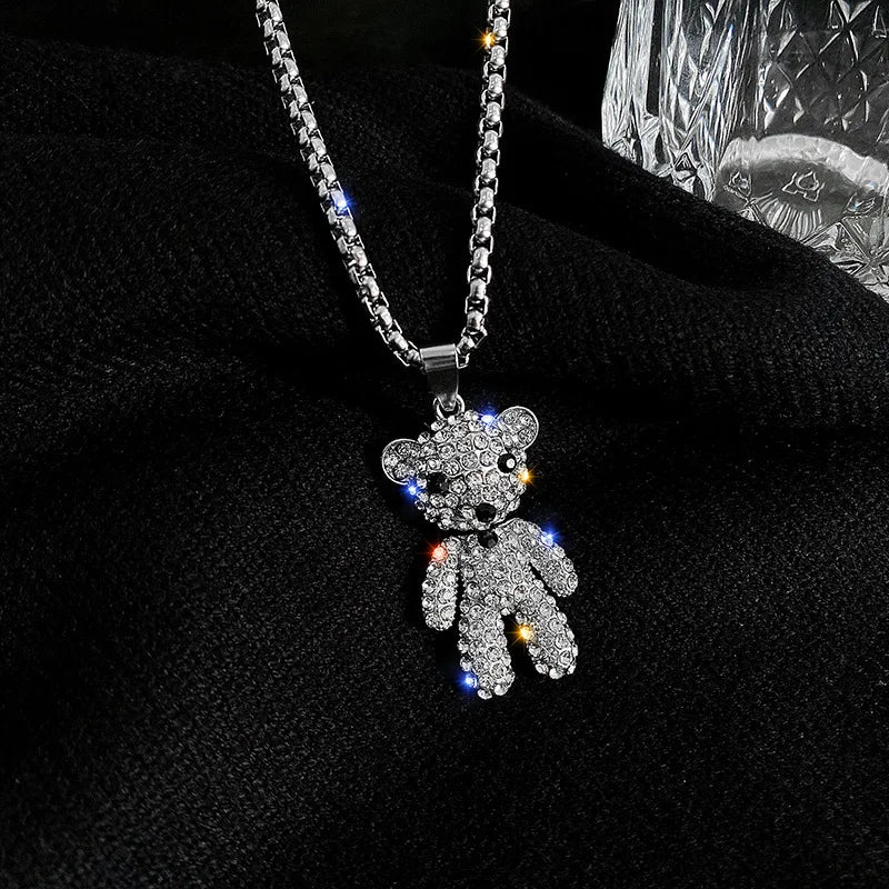 Kawaii Crystal Bear Pendant Necklace 🐻✨ - Adorable Bead Chain Jewelry for Women, Perfect Birthday Party Gift! 🎉💖