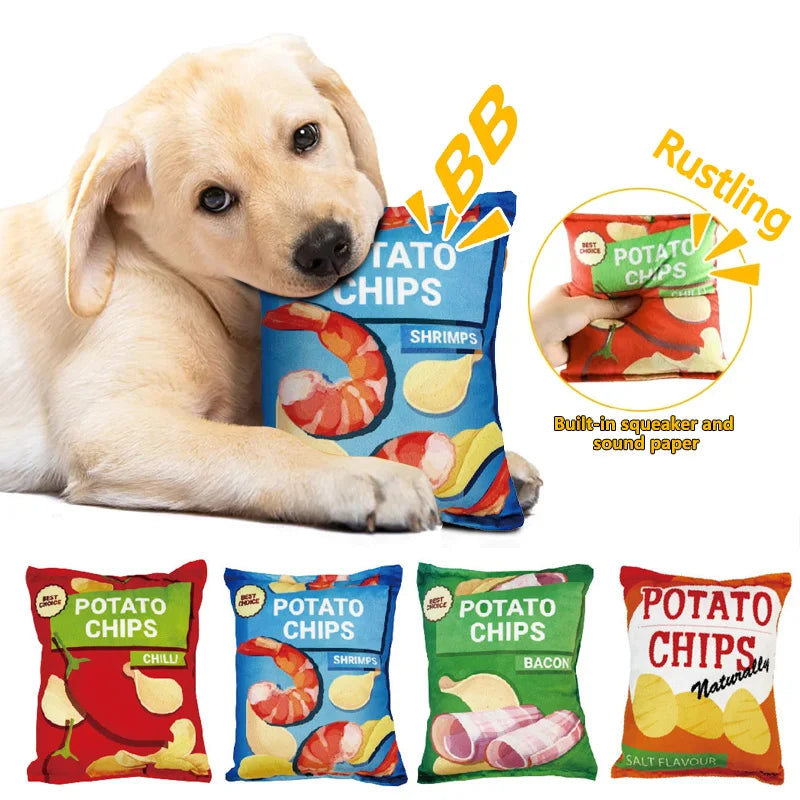 Kawaii Crunchy Dog Crisps Plush Squeaky Chew Toy 🐶✨ | Bite-Resistant Fun for Small & Medium Pets! 🍟💖