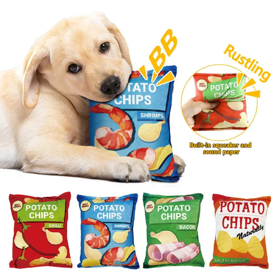 Kawaii Crunchy Dog Crisps Plush Squeaky Chew Toy 🐶✨ | Bite-Resistant Fun for Small & Medium Pets! 🍟💖
