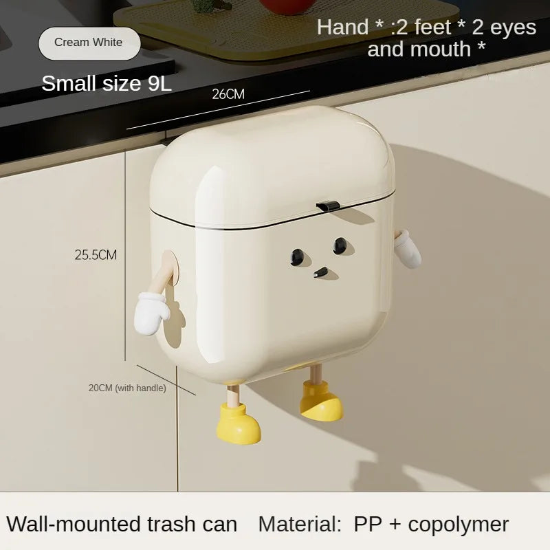 Kawaii Creamy Wall-Mounted Trash Can 🍦✨ | 9L/12L Adorable Kitchen & Bathroom Waste Solution 🗑️💕