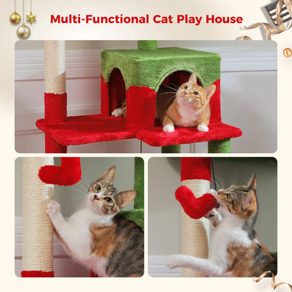 Christmas Cat Tree Tower For Indoor Cats 🎄🐾 Four Levels With Hammock Cozy Condo