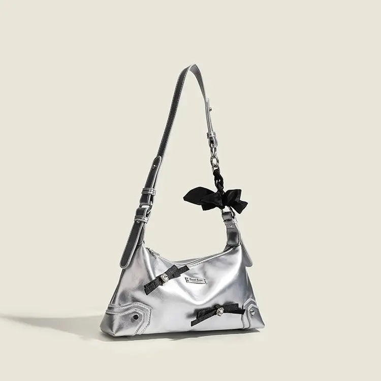 Kawaii Bow & Chain Y2K One Shoulder Bag 👜✨ - Spliced Style for Sweet Spicy Girls! 🎀
