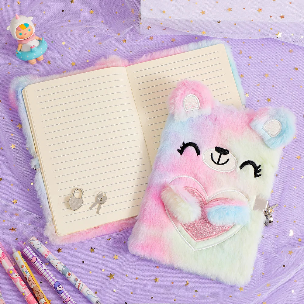 Kawaii Plush Bear A5 Diary 🐻✨ Cute Cartoon Notebook with Lock - Perfect Gift for Girls! 📚💖