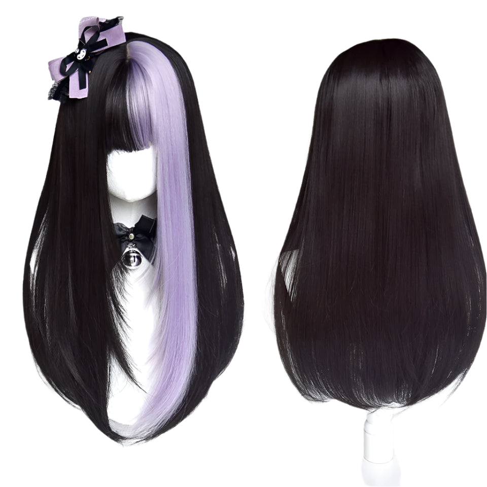 Kawaii Black & Blue Long Straight Lolita Wig 💖✨ Perfect for Cosplay & Parties! 🎉🎀