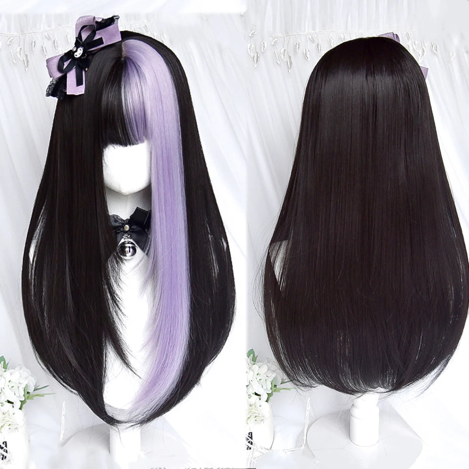 Cute Ombre Blonde & Black Double Ponytail Lolita Wig 🎀✨ - Kawaii Cosplay Hair with Bangs for Harajuku Style! 💖👸