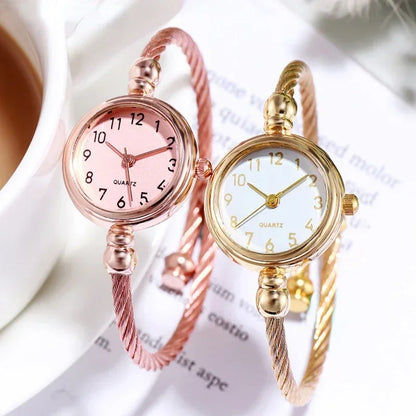 ✨ Kawaii Gold Bangle Watch 🌟 | Retro Stainless Steel Ladies Quartz Timepiece ⌚️💖