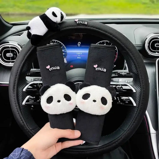 Kawaii Panda Plush Steering Wheel Cover 🐼✨ | Warm & Cozy Winter Car Accessory 🚗❄️