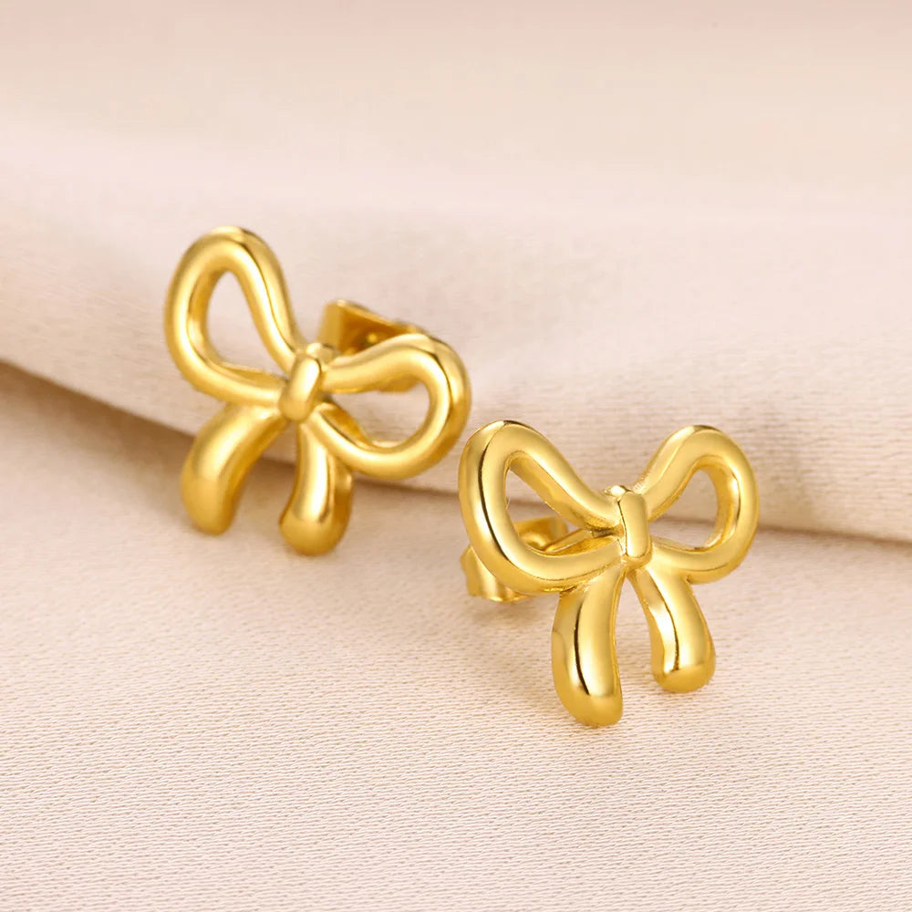 Charming Bow Stud Earrings 🎀✨ | Kawaii Geometric Nail Design for Women | Cute Fashion Jewelry & Ear Accessories | Perfect Christmas Gift! 🎁💖