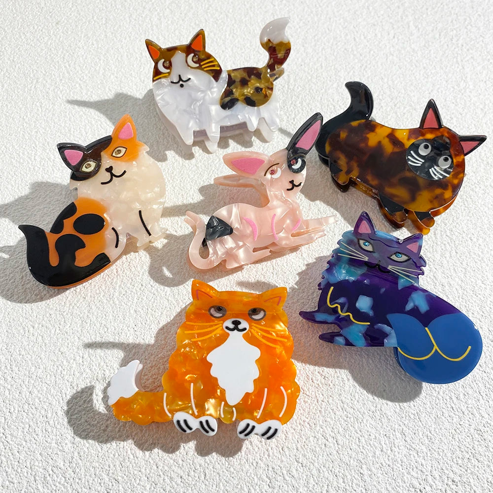 Retro Leopard Cat Acetate Hair Claw Clip For Thick Hair Cute Floral Barrette 🐾✨