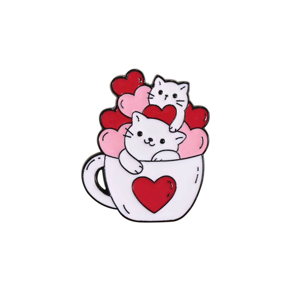 Charming Kawaii Cat Love Enamel Pins - Adorable White Kitten Heart Brooches for Pet Lovers 💖🐾✨