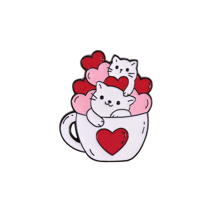 Charming Kawaii Cat Love Enamel Pins - Adorable White Kitten Heart Brooches for Pet Lovers 💖🐾✨