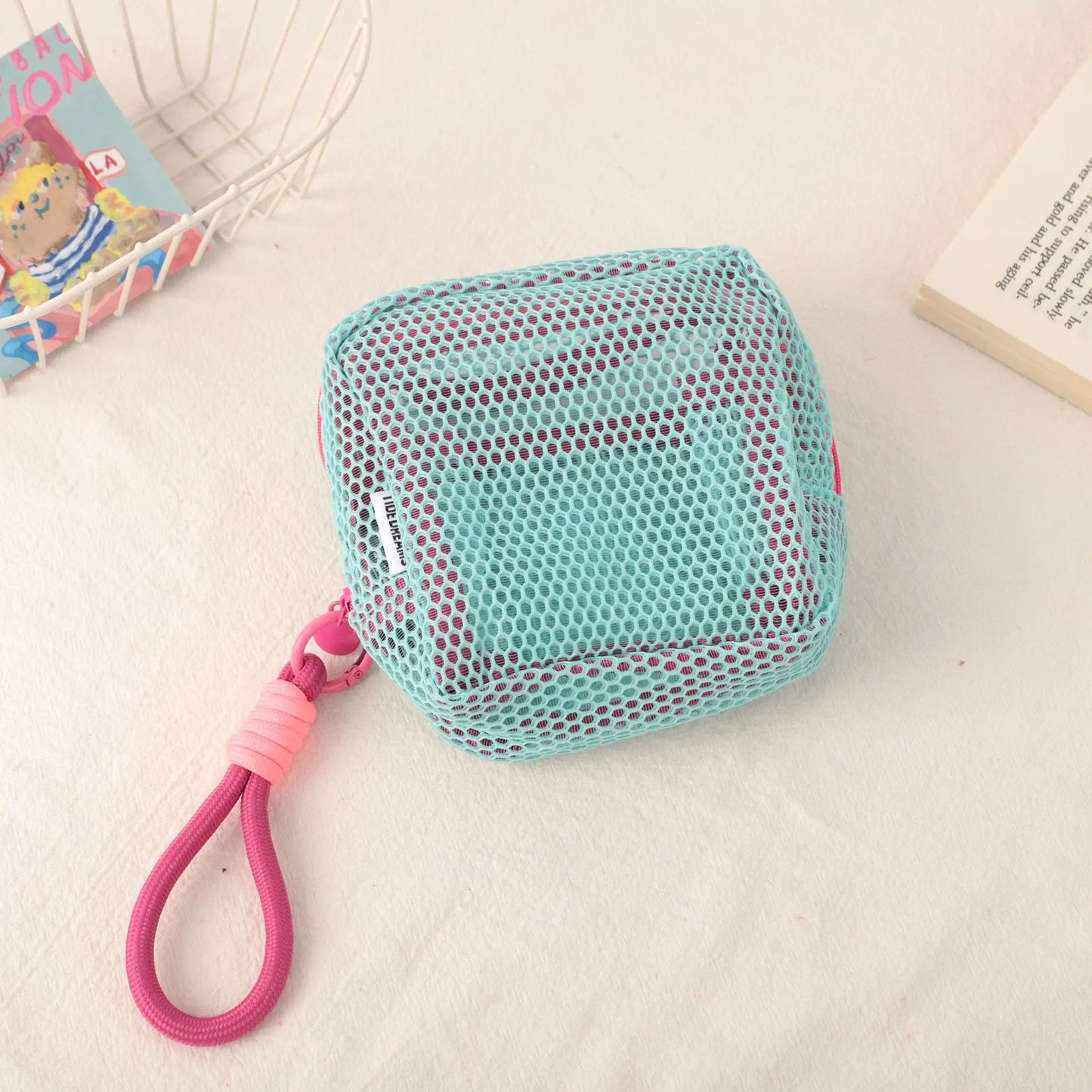 Kawaii Mini Mesh Storage Pouch 🌟✨ Cute Zipper Coin Purse & Wash Bag 🎀 Perfect for Stationery & Cosmetics! 🐾💖