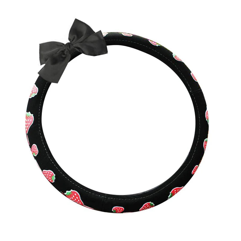 Kawaii Strawberry Bliss 🍓✨ Universal Elastic Steering Wheel Cover – Adorable Auto Accessory for a Cute Ride! 🚗💕