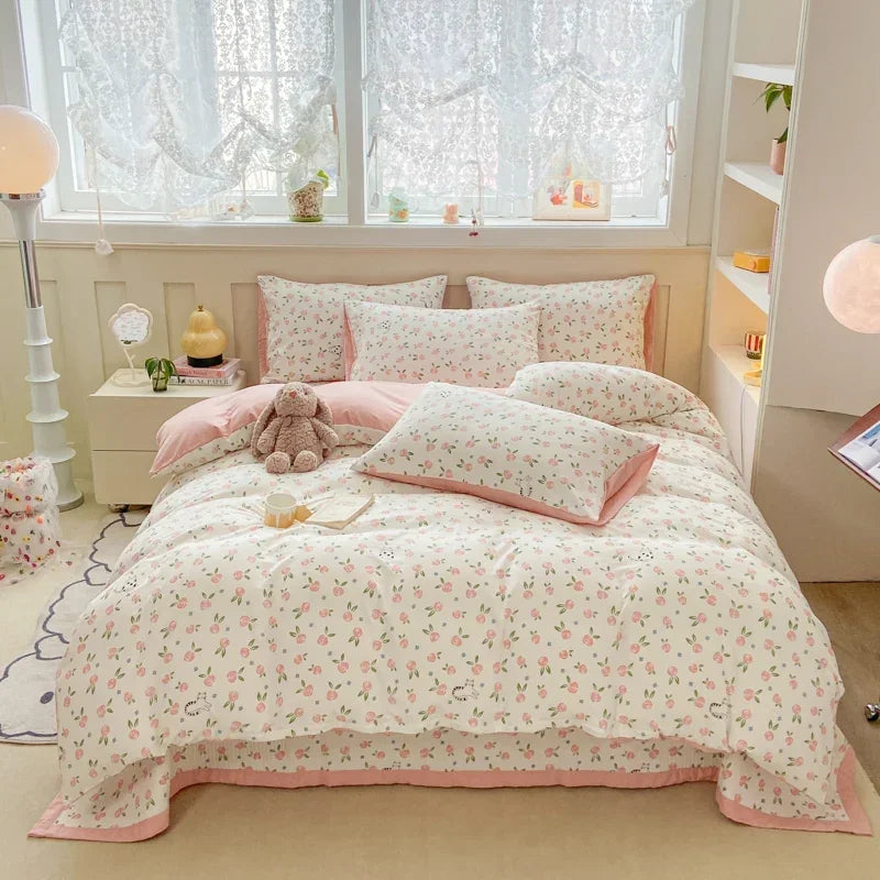 Cute Cat & Floral Duvet Cover Set 🌸🐱 | Adorable Bedding for Girls & Kids!