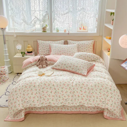 Cute Cat & Floral Duvet Cover Set 🌸🐱 | Adorable Bedding for Girls & Kids!