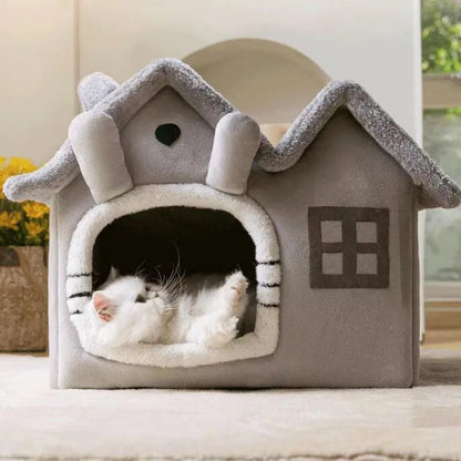Kawaii Cozy Cat Nest 🐾🌸 | Double Roof Pet House for All Seasons 🌈 | Warm & Washable Small Dog Bed 🐶✨