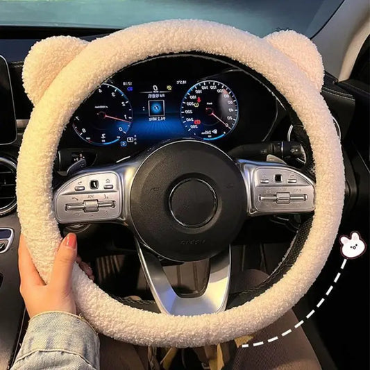 Kawaii Plush Bear Ear Steering Wheel Cover 🐻✨ | Cozy Cartoon Car Accessory for Winter 🥶🌟