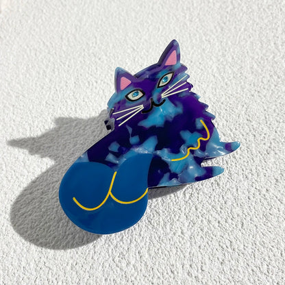 Retro Leopard Cat Acetate Hair Claw Clip For Thick Hair Cute Floral Barrette 🐾✨