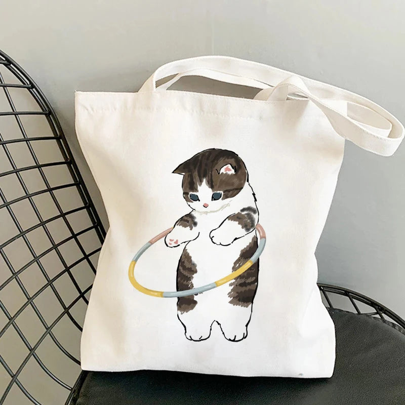 Kawaii Cat Canvas Tote: Adorable Shoulder Bag for Fashionable Girls 🐾🌟 - Pixie Quill