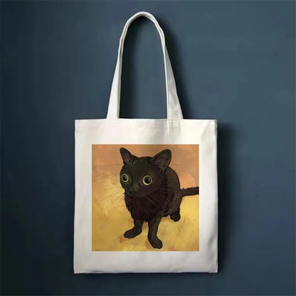 🐾 Whimsical Cat Canvas Tote 🌈 - Cute & Eco-Friendly Shopping Bag for Trendy Girls 🛍️✨ - Pixie Quill