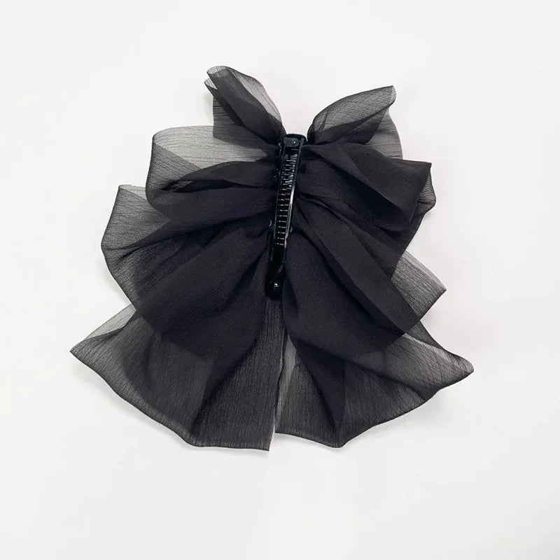 Charming Chiffon Bow Banana Clip 🎀✨ for High Ponytails – Vintage Style Hair Accessory 🐒🌸 - Pixie Quill
