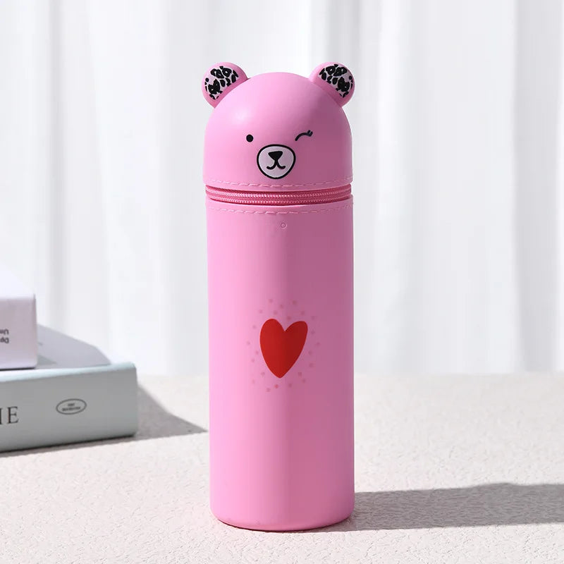 Bear Shaped Silicone Pencil Case Pen Holder For School Supplies Cute Storage 🐻✨