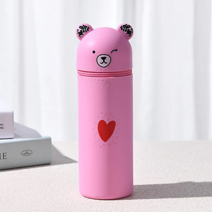 Bear Shaped Silicone Pencil Case Pen Holder For School Supplies Cute Storage 🐻✨