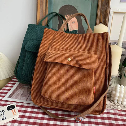 Charming Corduroy Cutie 🎀✨ Large Tote for Stylish Adventures! 👜🌼 - Pixie Quill