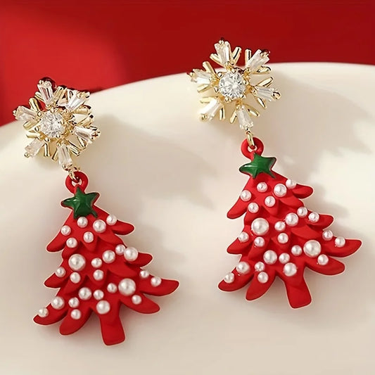 Snowflake Zircon Christmas Tree Earrings For Women Cute Festive Jewelry ❄