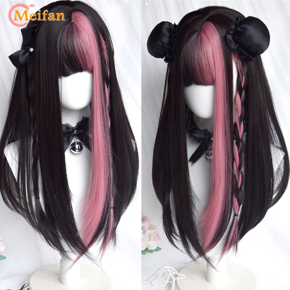 Kawaii Ombre Pink & Blonde Long Straight Wig 🎀✨ - Cute Lolita Cosplay Hair for Parties & Halloween! 🌸🖤