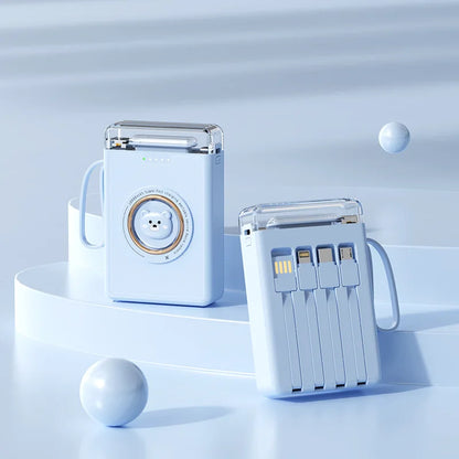 Kawaii 20000mAh Mini Power Bank 🐾✨ Cute Pet Cartoon Design with 4 Built-in Cables & LED Light!