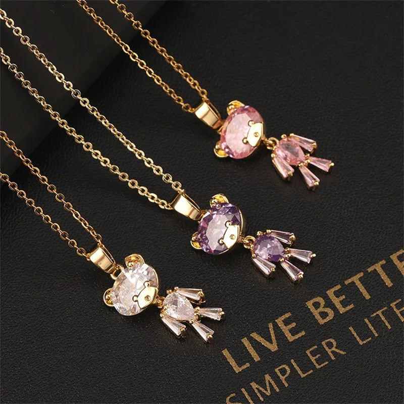 Pink Zircon Necklace Personalized 🐰🌸 Animal Clavicle Chain Stainless Steel
