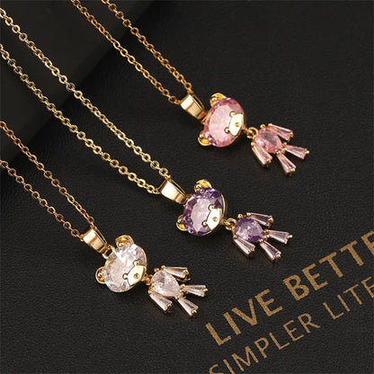 Pink Zircon Necklace Personalized 🐰🌸 Animal Clavicle Chain Stainless Steel