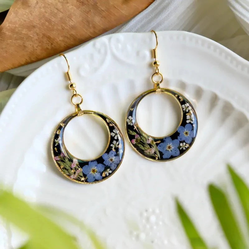 Pastel Pressed Flower Resin Drops Earrings 🌸 Elegant Geometric Jewelry For Women