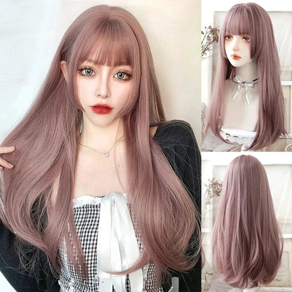 Enchanting Ombre Kawaii Wig 🌈✨ - Long Straight Lolita Style with Bangs in Glacier Blue & Blonde!