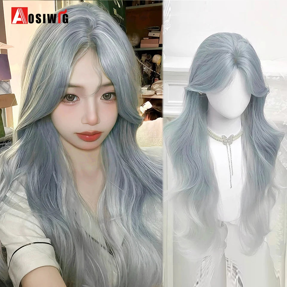 Kawaii Black & Blue Long Straight Lolita Wig 💖✨ Perfect for Cosplay & Parties! 🎉🎀