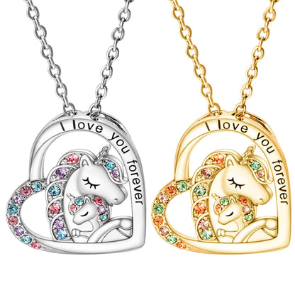 Kawaii Unicorn Heart Pendant Necklace 🌈✨ | Adorable Mother & Child Charm Jewelry for Girls 💖🎁