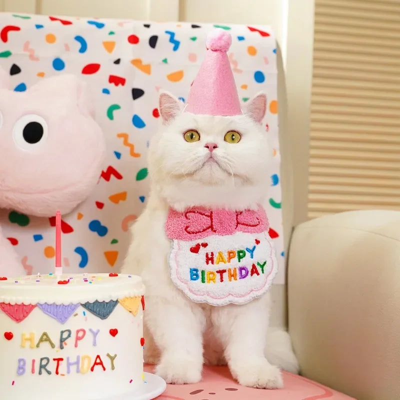 Kawaii Birthday Bash Set 🎉🐾 Cute Dog & Cat Hat & Bandana Accessories for Pawesome Celebrations! 🌟
