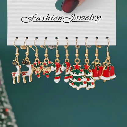 Whimsical Christmas Cartoon Santa Elk Tree Drop Earrings for Women 🎄🎅