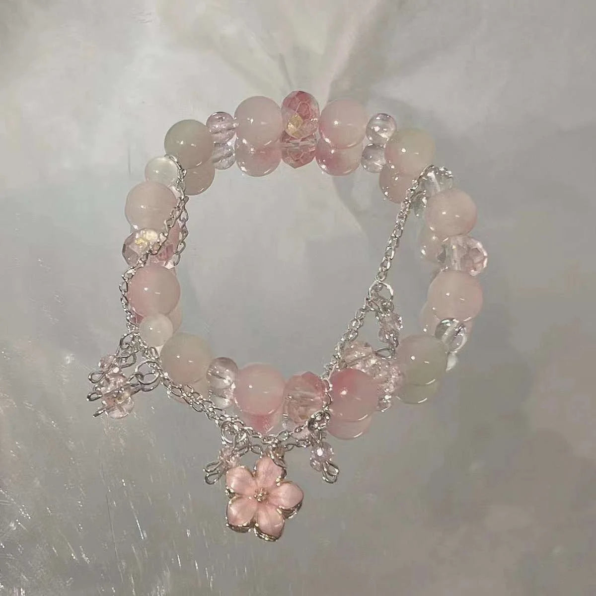 🌸 Kawaii Cherry Blossom Crystal Bracelet 🌸 | Elegant Beaded Charm Jewelry for Girls 💖✨