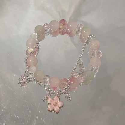 🌸 Kawaii Cherry Blossom Crystal Bracelet 🌸 | Elegant Beaded Charm Jewelry for Girls 💖✨
