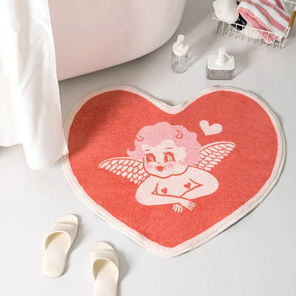 Kawaii Pink Love Round Rug 🌸✨ Cute Girl's Room Carpet & Play Mat 🎀 Polyester Decor for Living & Bathroom